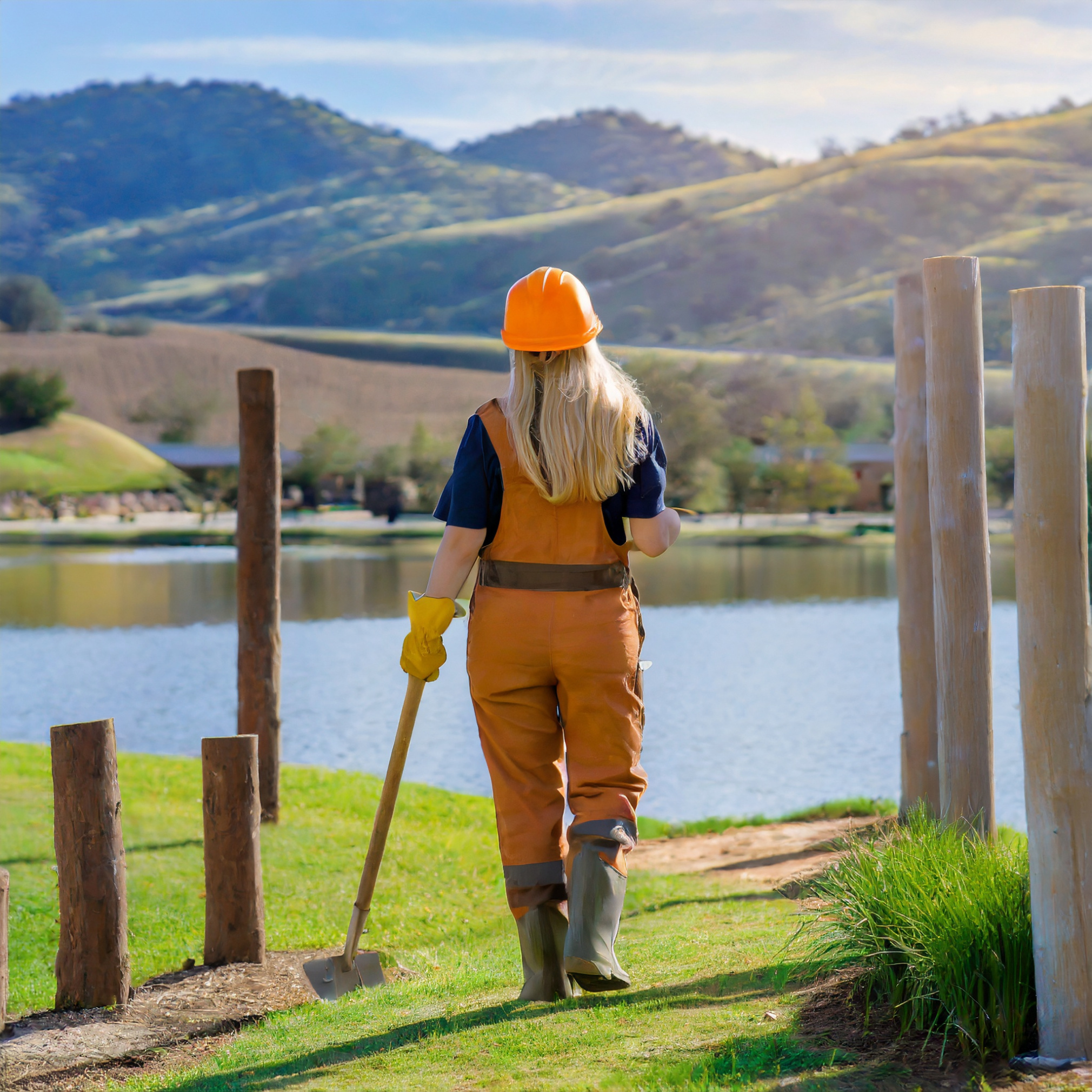 Pooper Doo technician providing dog waste removal service in a clean Kelowna backyard